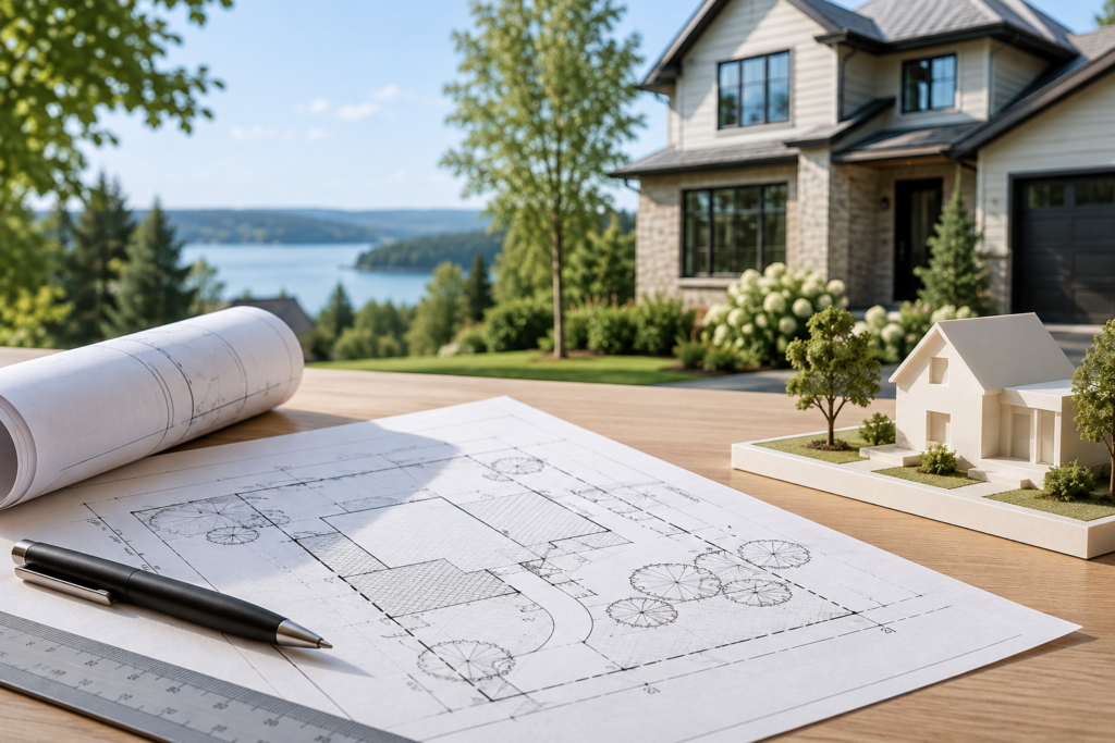 Planning illustration representing a minor variance application and property development in Ontario.